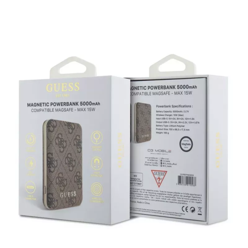 Guess Power Bank MagSafe 5000mAh 4G PU Brown