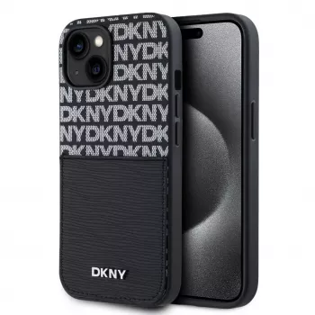 DKNY PU Leather Repeat Pattern Card Pocket Case do iPhone 14 Czarny