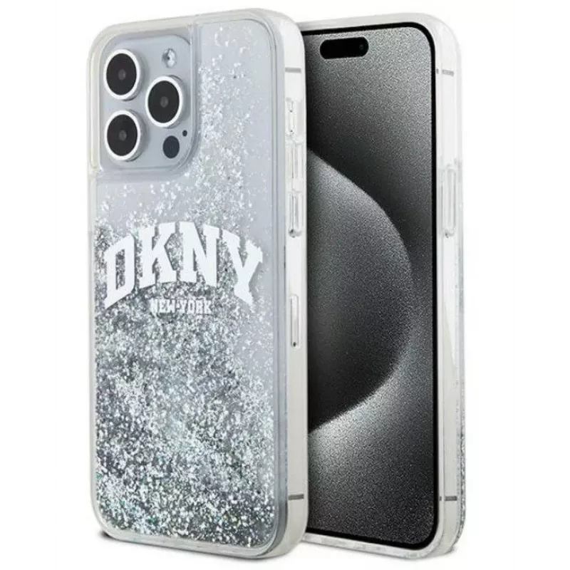 DKNY Apple iPhone 15 Pro 6.1 Hardcase Liquid Glitter Big Logo Black