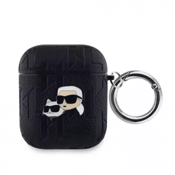 Karl Lagerfeld PU Tłoczony Etui z Głowami Karla i Choupette dla AirPods 1/2 Czarny