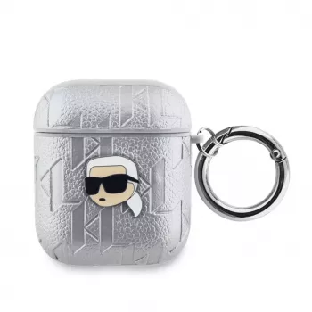 Karl Lagerfeld PU Embossed Karl Head Case do AirPods 1/2 Srebrny