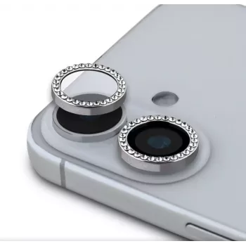 Guess Apple iPhone 16/16 Plus Stała Ochronna Soczewka z Brokatem Srebrny
