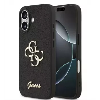Guess Apple iPhone 17 PU Fixed Glitter 4G Metal Logo Case Black
