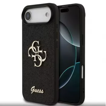 Guess Apple iPhone Air PU Fixed Glitter 4G Metal Logo Case Black