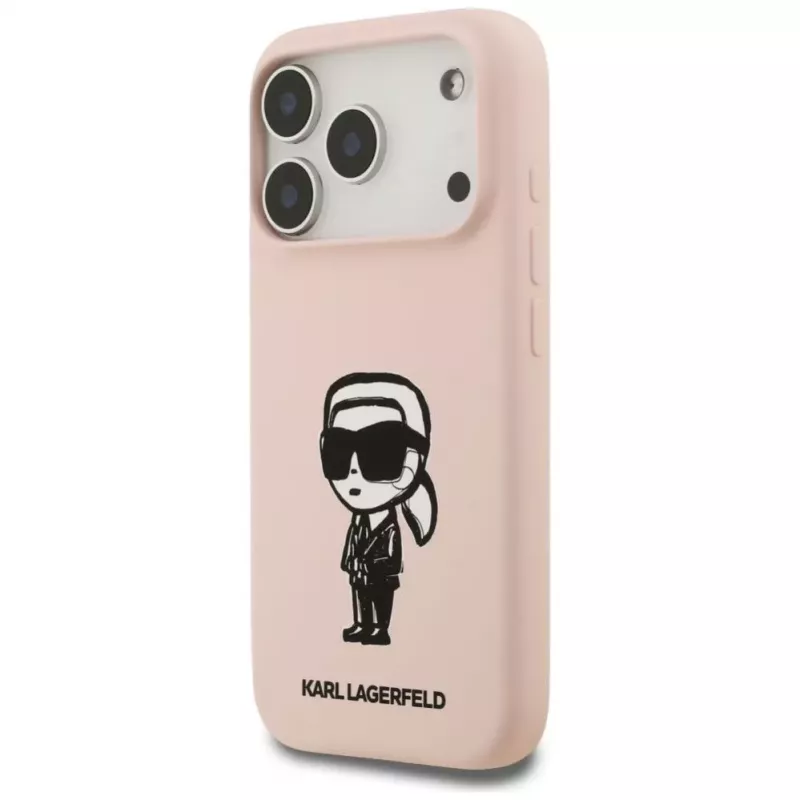 Etui silikonowe Karl Lagerfeld dla iPhone 17 Pro z MagSafe, KL Sketch & Logo, różowy