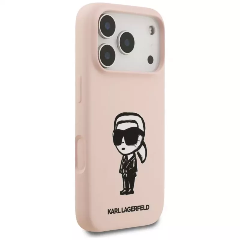 Etui silikonowe Karl Lagerfeld dla iPhone 17 Pro z MagSafe, KL Sketch & Logo, różowy