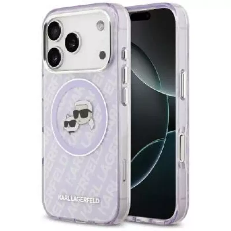 Karl Lagerfeld Apple iPhone 17 Pro Silicone Case with MagSafe K&C Heads Logo Purple