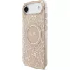 Guess Apple iPhone 17 Air Silikonowe etui z MagSafe Flowers Allover z perłowym paskiem Różowy