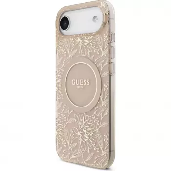 Guess Apple iPhone 17 Air Silikonowe etui z MagSafe Flowers Allover z perłowym paskiem Różowy