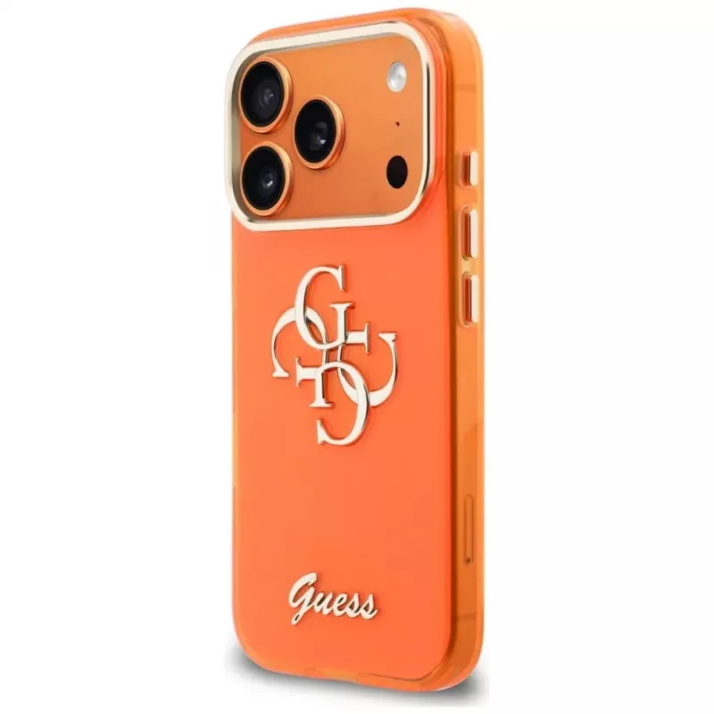 Guess IML 4G Script Metal Case do iPhone 15 Pro - Pomarańczowy