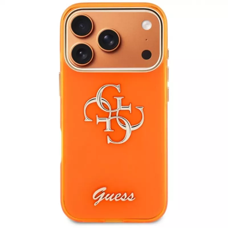 Guess IML 4G Script Metal Case do iPhone 15 Pro - Pomarańczowy