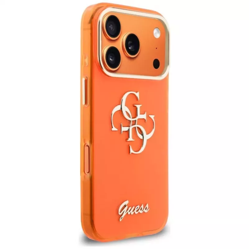 Guess IML 4G Script Metal Case do iPhone 15 Pro - Pomarańczowy