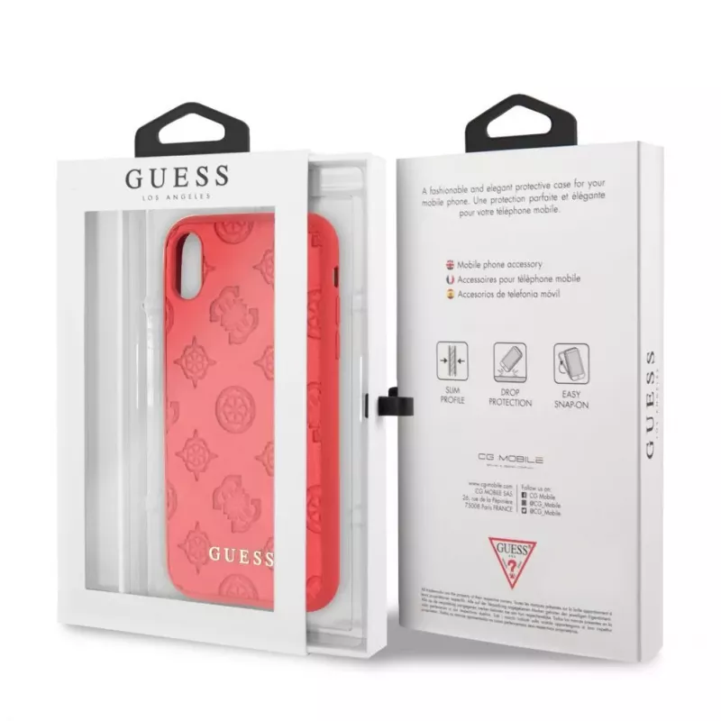 Guess Apple iPhone XR Debossed PU Leather Hard Case Peony Red