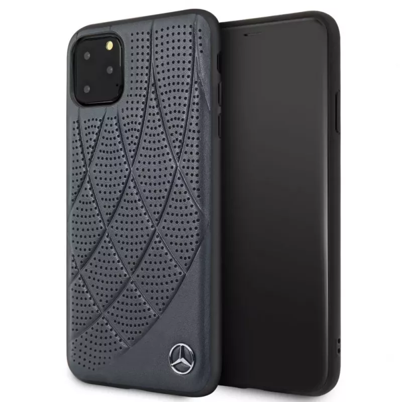 Mercedes-Benz Apple iPhone 11 Pro Max Quilted Genuine Leather Back Cover Blue