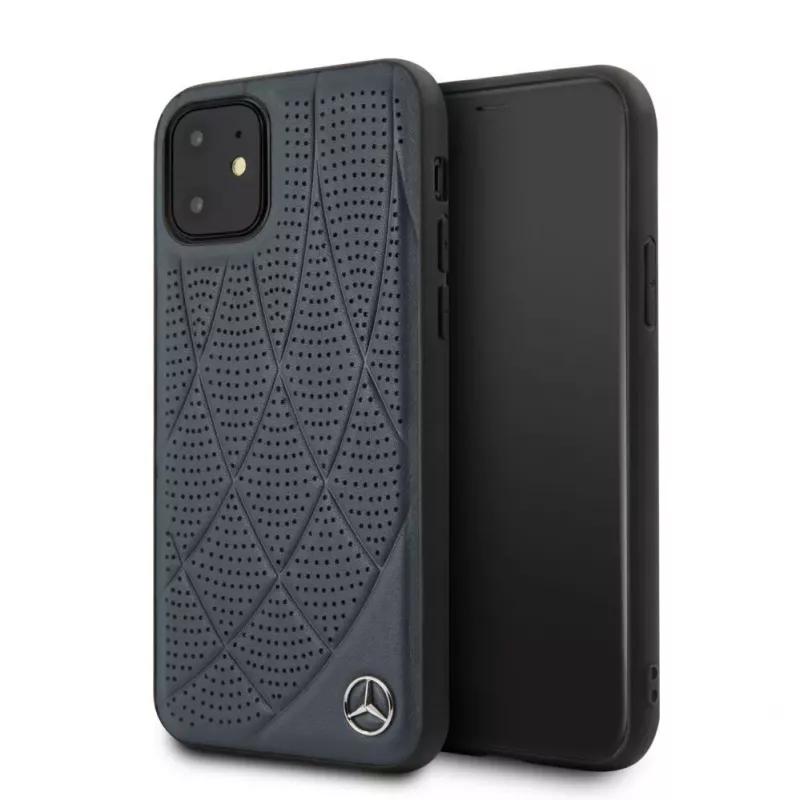 Mercedes-Benz Apple iPhone 11 Quilted Genuine Leather Case Blue