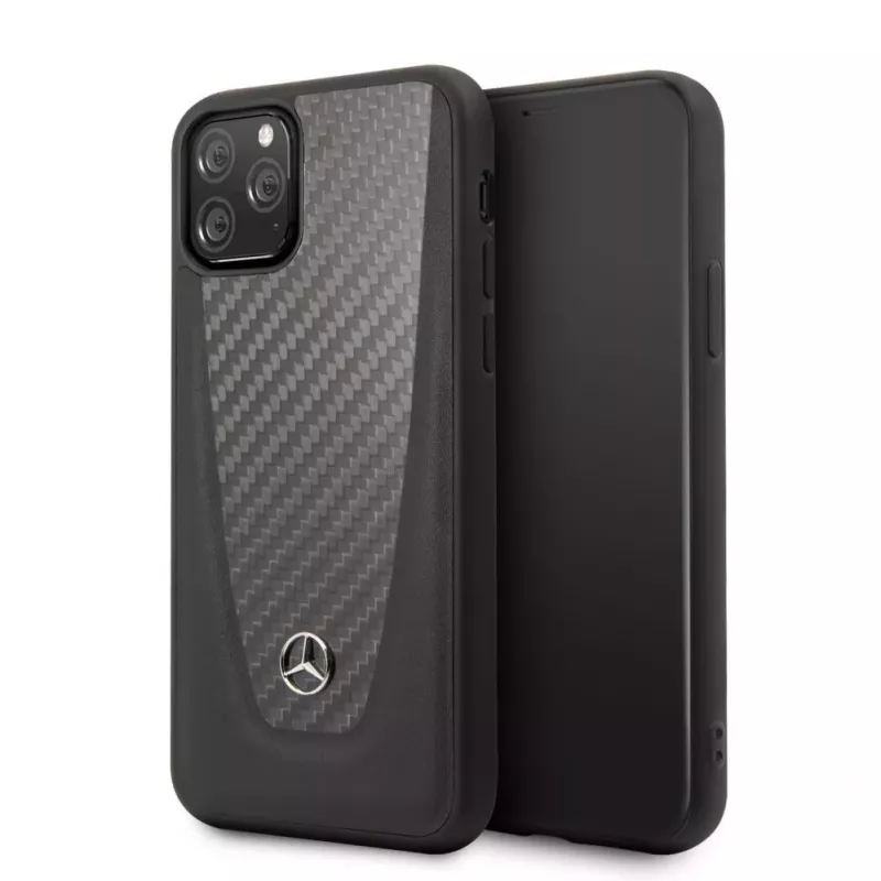 Mercedes-Benz Apple iPhone 11 Pro Hard Case Skórzany Węgiel Włókno Czarny