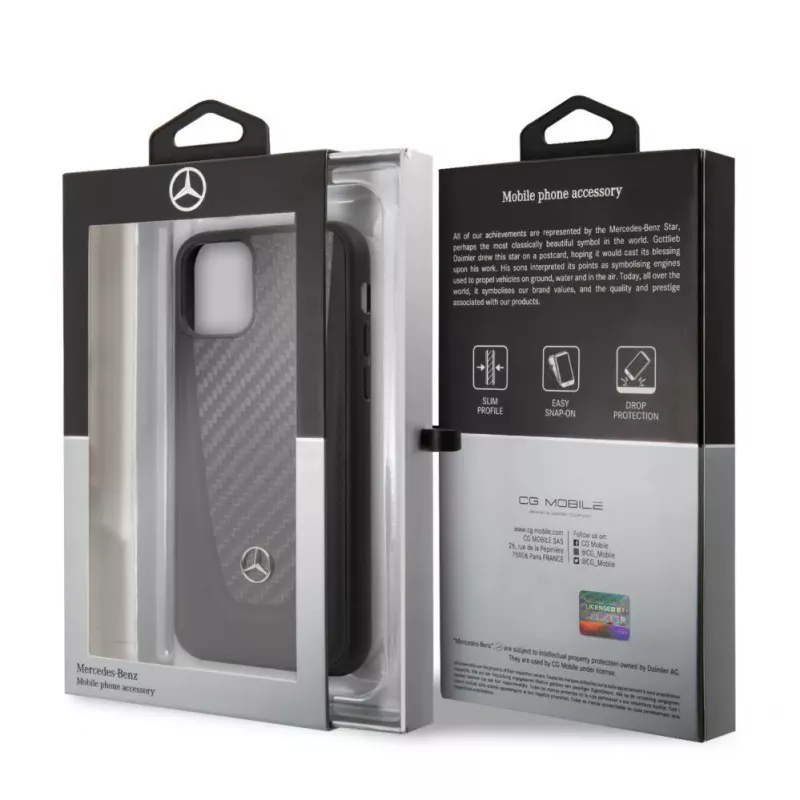Mercedes-Benz Apple iPhone 11 Pro Hard Case Skórzany Węgiel Włókno Czarny