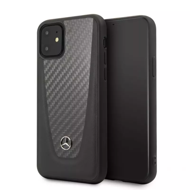 Mercedes-Benz Apple iPhone 11 Etui Twarde Skóra Włókno Węglowe Czarny