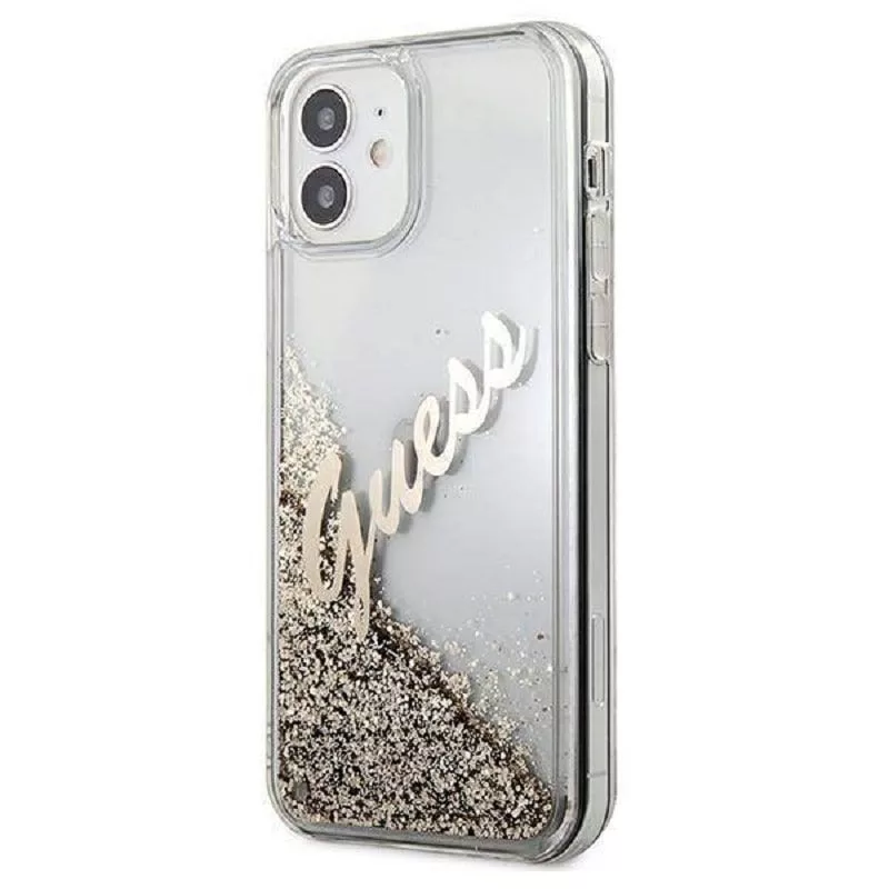 Guess Apple iPhone 12 Mini 5.4 cala Liquid Glitter Vintage Etui Złoty