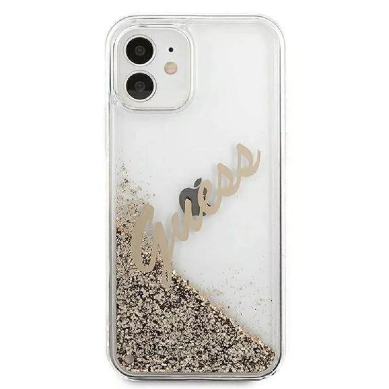 Guess Apple iPhone 12 Mini 5.4 cala Liquid Glitter Vintage Etui Złoty
