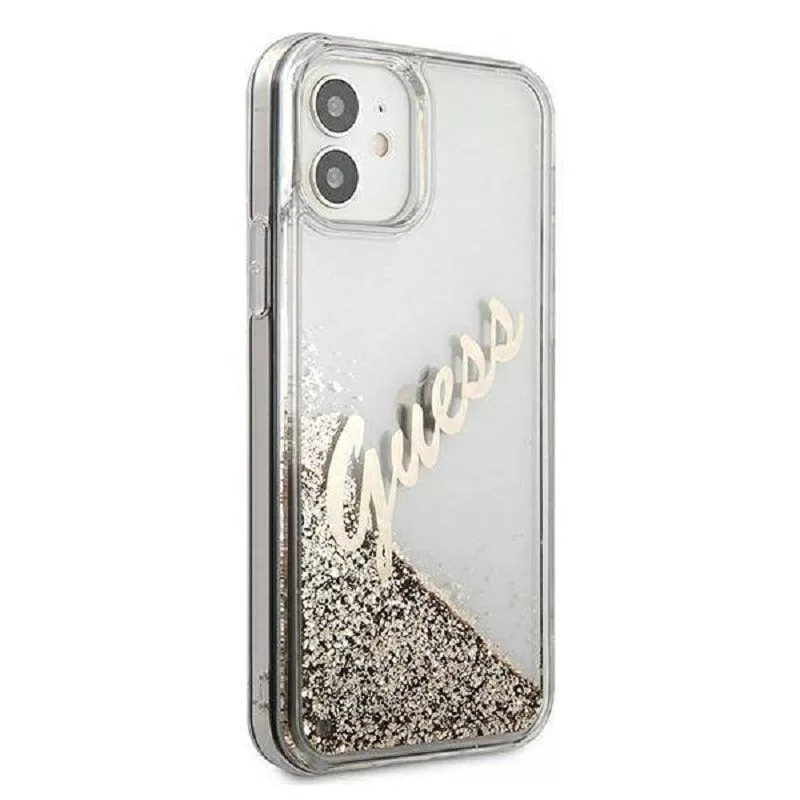 Guess Apple iPhone 12 Mini 5.4 cala Liquid Glitter Vintage Etui Złoty
