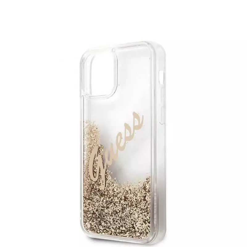 Guess Apple iPhone 12 Mini 5.4 cala Liquid Glitter Vintage Etui Złoty
