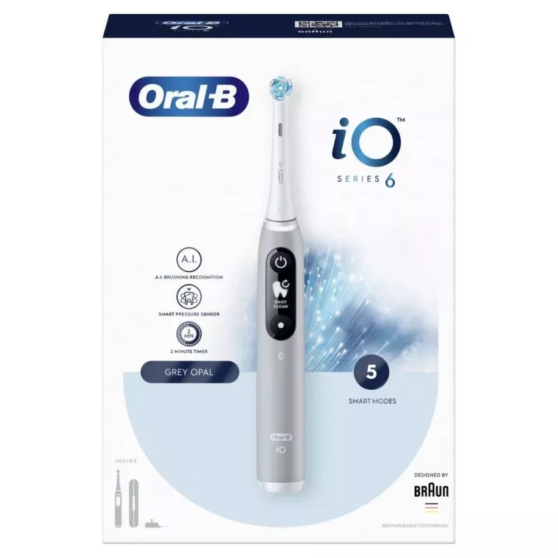 Szczoteczka elektryczna Oral-B iO Series 6, Grey Opal, 5 trybów szczotkowania, 1 końcówka, Bluetooth