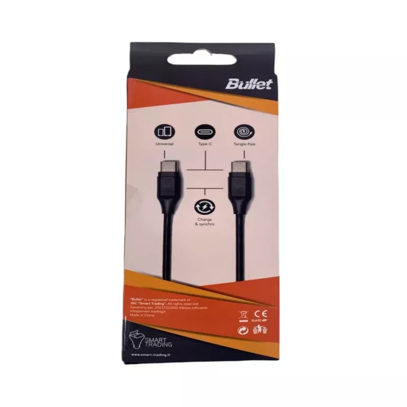 BULLET USB-C do USB-C Kabel 1m, 2,4A Czarny