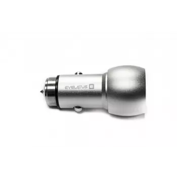 Evelatus Universal Car Charger ECC01 2USB Port 3.1A with Stainless Steel Escape Tool Silver