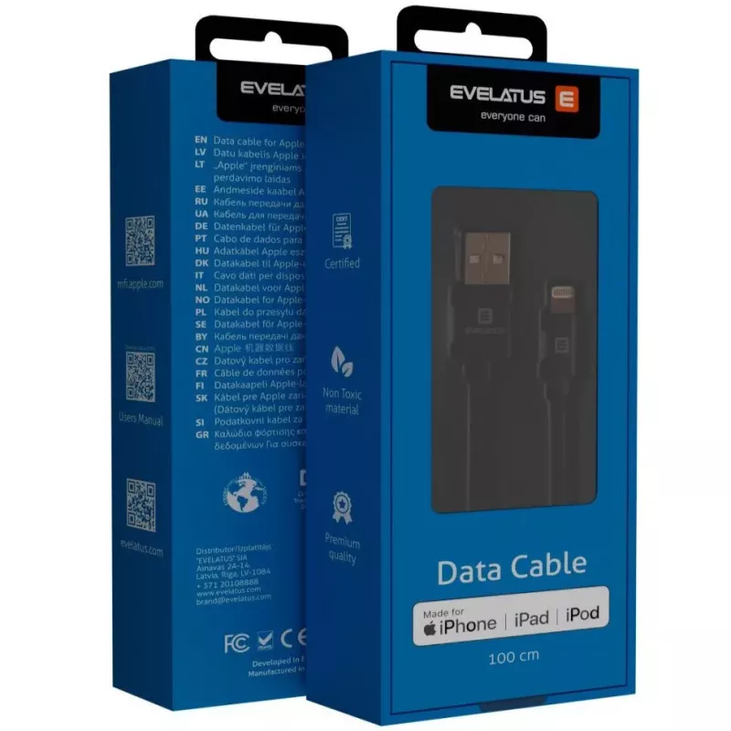 Evelatus Universal MFI Data Cable 1m MFI02 Black