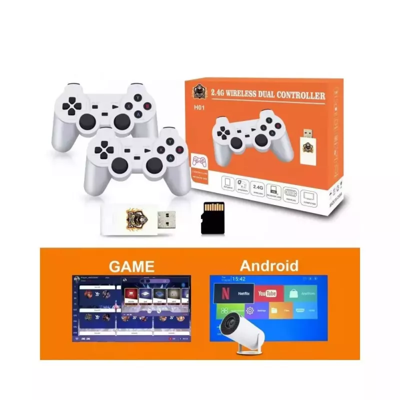 GameBox HY00 64bit Retro 20K Game 4K HDMI Stick Console / Android Box z 2x Bezprzewodowymi Kontrolerami Biały