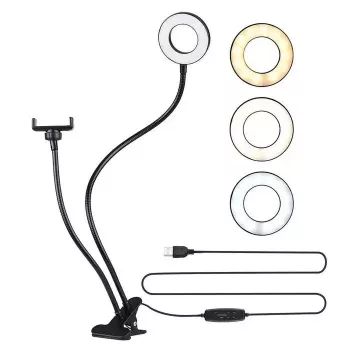 Elight TF Lampka LED Pierścień 11cm z Klipsem Biurkowym i Uchwytem na Telefon z Elastycznym Ramieniem 30cm do Live Stream i Selfie Czarny