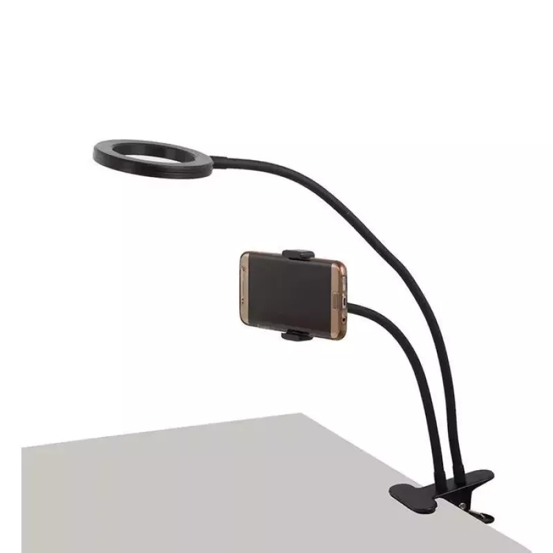 Elight TF Lampka LED Pierścień 11cm z Klipsem Biurkowym i Uchwytem na Telefon z Elastycznym Ramieniem 30cm do Live Stream i Selfie Czarny