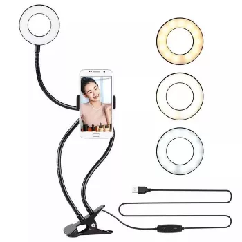 Elight TF Lampka LED Pierścień 11cm z Klipsem Biurkowym i Uchwytem na Telefon z Elastycznym Ramieniem 30cm do Live Stream i Selfie Czarny