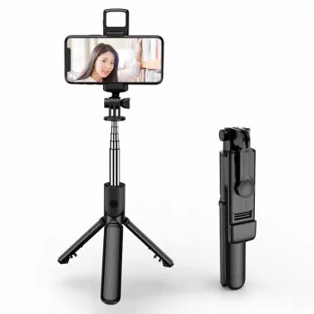 Elight S3L 3w1 Lampa LED Selfie Stick & Statyw do Wideorozmów do 68 cm z Przyciskiem Migawki Czarny
