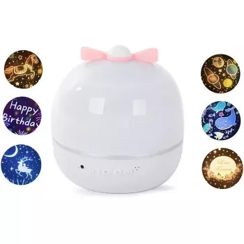 Kiddyz WH-16E Dream Projection Night Lamp (12x12x12 cm) z 6 filmami wzorów, ładowany przez USB-C, biały