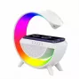 Lampa głośnikowa Elight w kształcie litery G z oświetleniem RGB LED i bezprzewodową ładowarką do smartfonów, biała