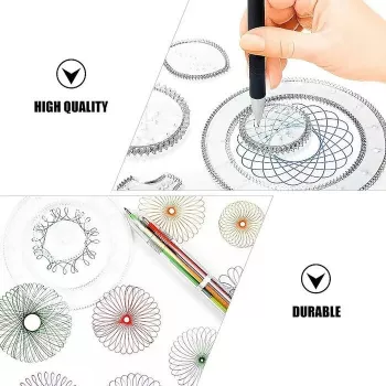 Zestaw linijek do rysowania spiral iLike 28 szt. z kołami zębatymi, długopisami, papierem A4 i instrukcją, ABS