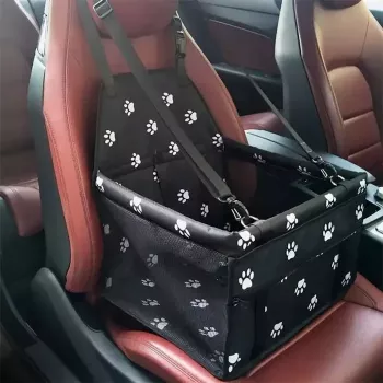 iLike Mały transporter samochodowy dla psa i kota, wodoodporny i składany, czarny wzór łapki