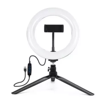 Elight ST6-5 16cm 10W LED Light Ring z uchwytem na telefon + 0,5m metalowy statyw + pilot BT Czarny