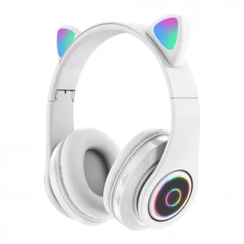 Bemi B39 Kids Cat Bluetooth Wireless Headset z radiem FM, MP3, MicroSD i rozmowami telefonicznymi - Biały