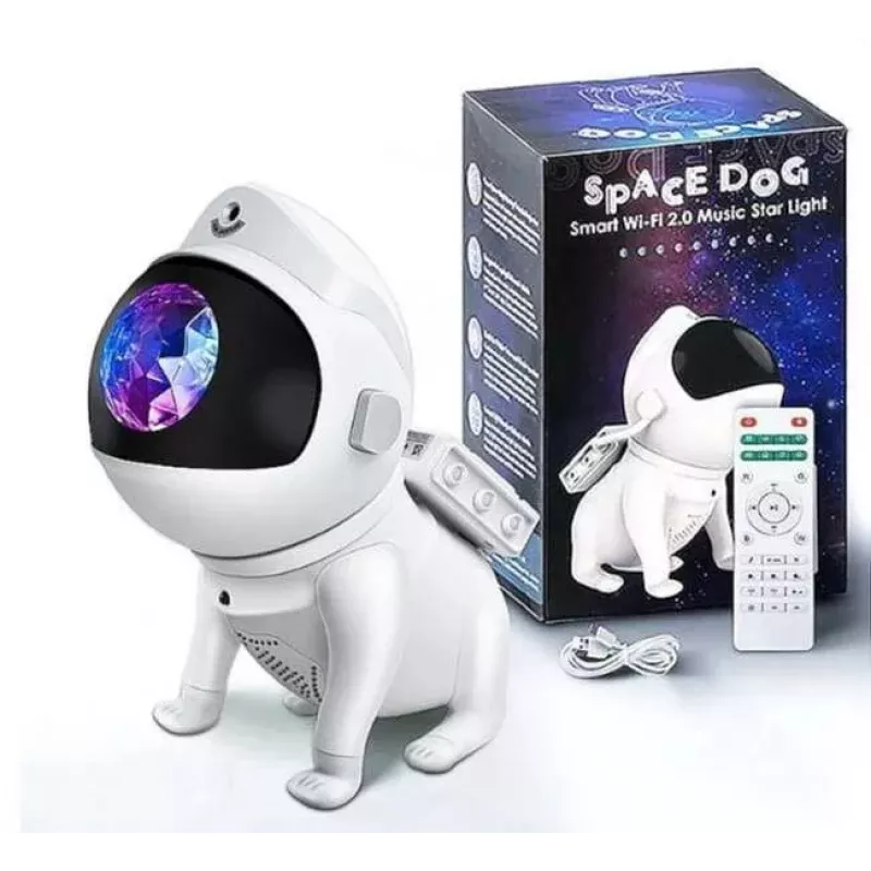 Projektor ścienny i sufitowy Elight G6 Space Dog z efektem mgławicy, głośnikiem, aplikacją Bluetooth, pilotem, biały