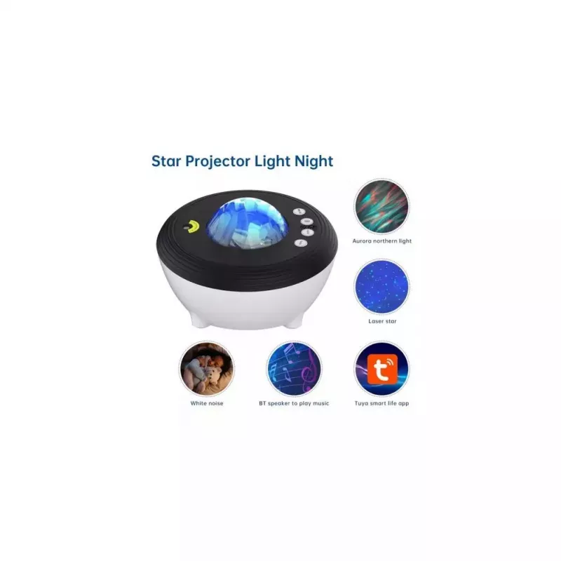 Projektor Aurora Elight J1 z Dźwiękami Atmosfery i Głośnikiem Bluetooth, Inteligentne Sterowanie Wi-Fi Bluetooth przez Aplikację, Biały