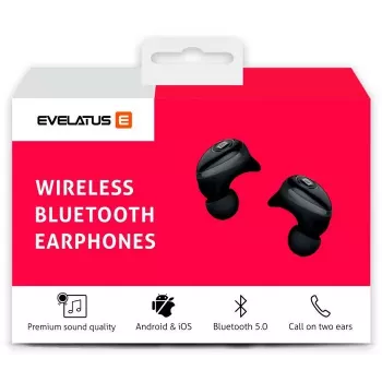EVELATUS EBE01BK True Wireless Stereo Słuchawki douszne Bluetooth 5.0 z etui ładującym, IPX4, czarny