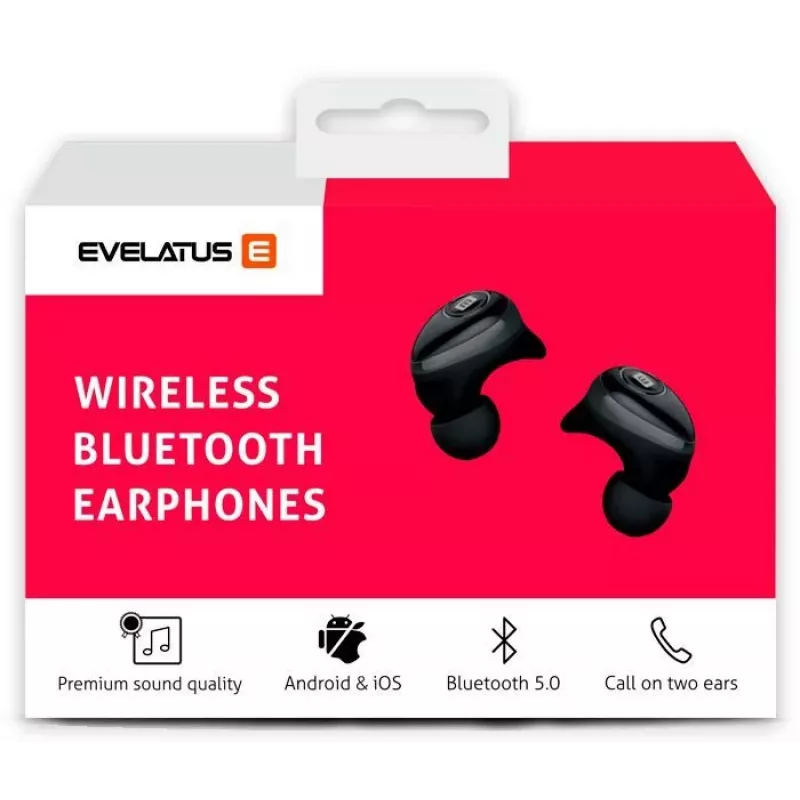 EVELATUS EBE01BK True Wireless Stereo Słuchawki douszne Bluetooth 5.0 z etui ładującym, IPX4, czarny