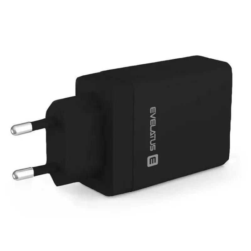 Evelatus Universal Travel Charger ETC04 USB 2.4A + Type-C 3A 30W Power Delivery Black