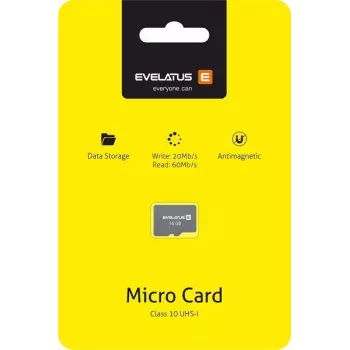 EVELATUS Universal Micro SD Card 16GB 3.0 EMC01 Read 60MB/s Write 20MB/s