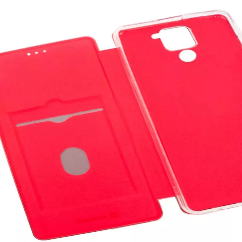 Evelatus Book Case do Xiaomi Redmi Note 9, Wino Czerwony, Skóra PU, Etui Portfel z Kieszeniami na Karty i Podstawką