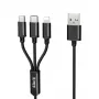iLike Przewód Ładujący 3 w 1, USB-A do USB-C/Lightning/Micro USB, Pleciony Nylon, 1,2m, Czarny