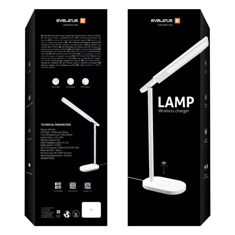 Evelatus Lampa Biurkowa z Ładowarką Bezprzewodową EWC07 Biały